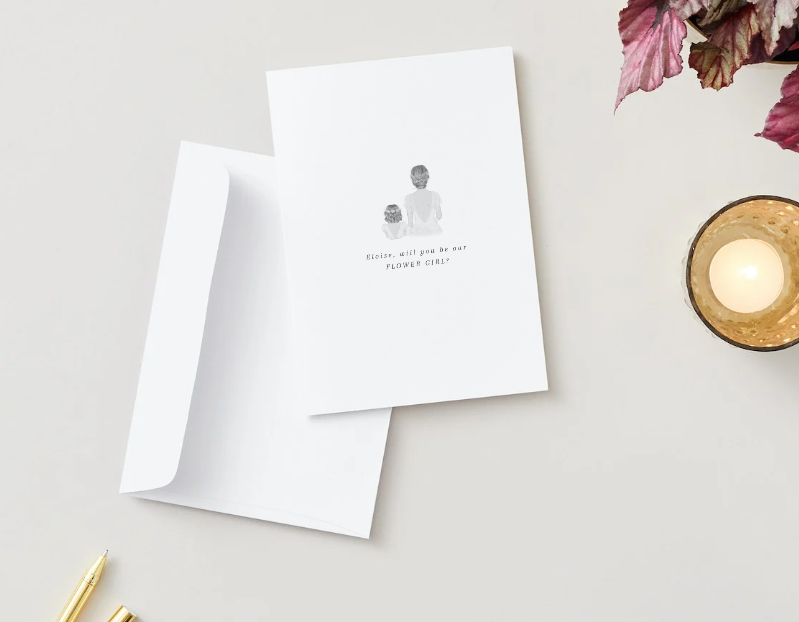 Minimalist Sophisticated Proposal Card with beautiful illustration, Bridesmaid, Flower Girl, Maid of Honour. Envelope Included - 300gsm textured white card