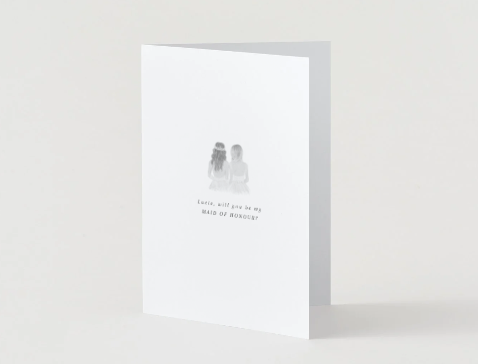 Minimalist Sophisticated Proposal Card with beautiful illustration, Bridesmaid, Flower Girl, Maid of Honour. Envelope Included - 300gsm textured white card