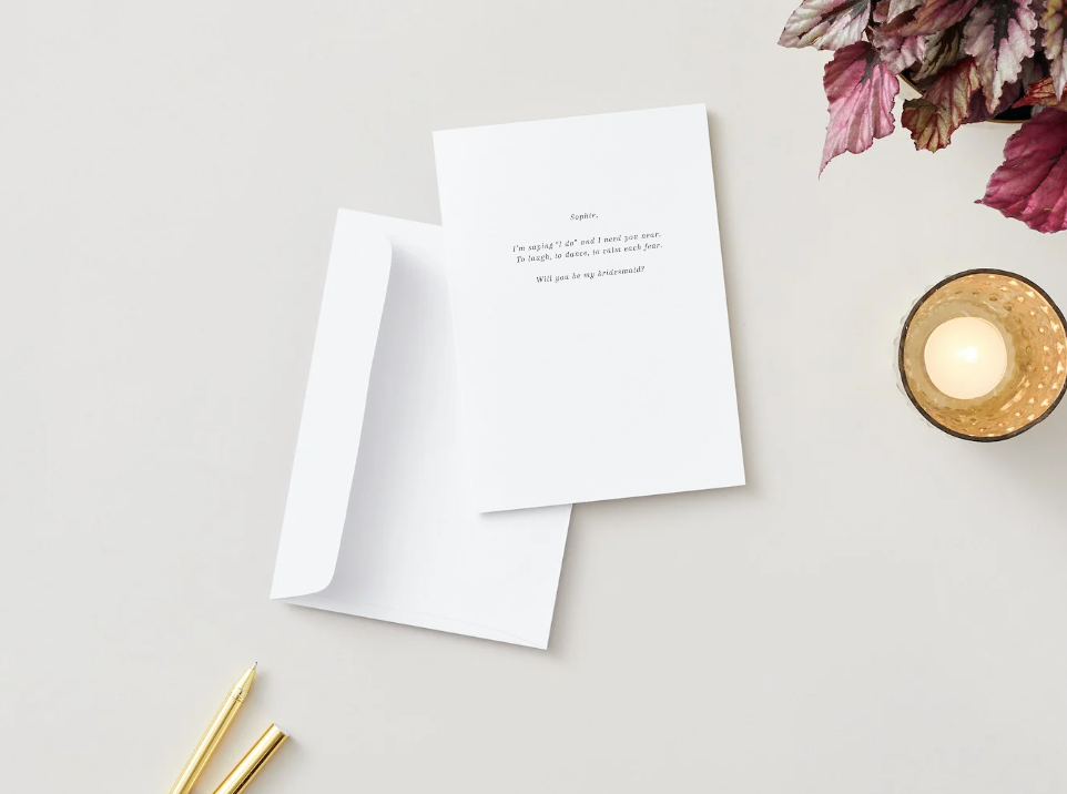 Minimalist Poetic Proposal Card, Bridesmaid, Flower Girl, Maid of Honour. Envelope Included - 300gsm textured white card