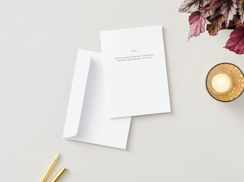Minimalist Poetic Proposal Card, Bridesmaid, Flower Girl, Maid of Honour. Envelope Included - 300gsm textured white card