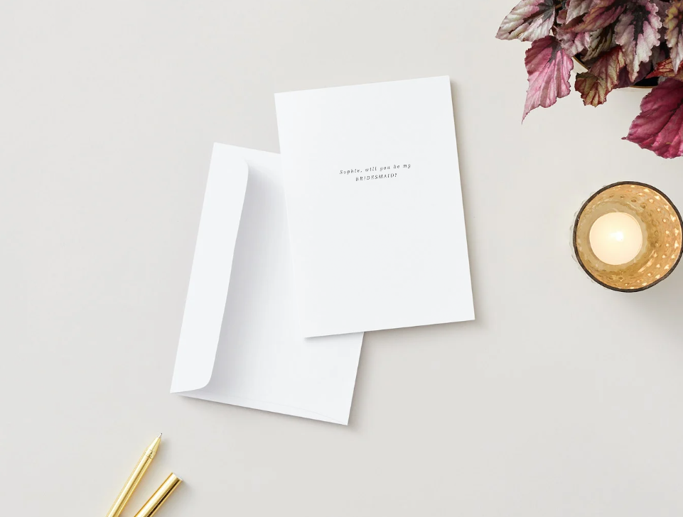 Minimalist Sophisticated Proposal Card, Bridesmaid, Flower Girl, Maid of Honour. Envelope Included - 300gsm textured white card