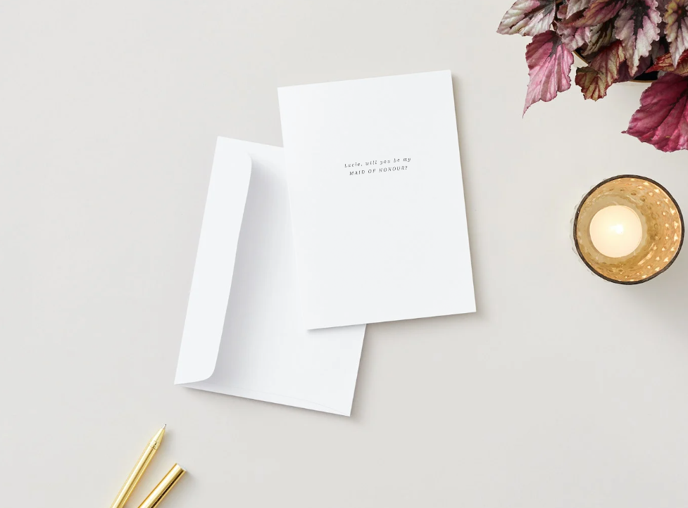 Minimalist Sophisticated Proposal Card, Bridesmaid, Flower Girl, Maid of Honour. Envelope Included - 300gsm textured white card